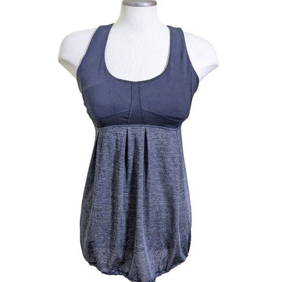 Lululemon Run Your Heart Out Tank Top Black Gray Tie Bottom Womens Size 10 Gym - Picture 1 of 6